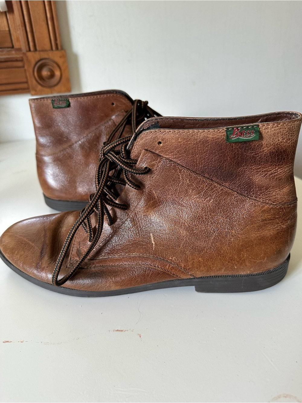 Vintage Brown Leather Lace-Up Ankle Boots
